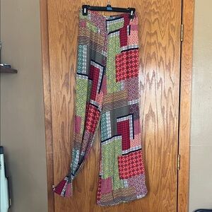 Patchwork Print Wide Leg Pants - Multicolor
